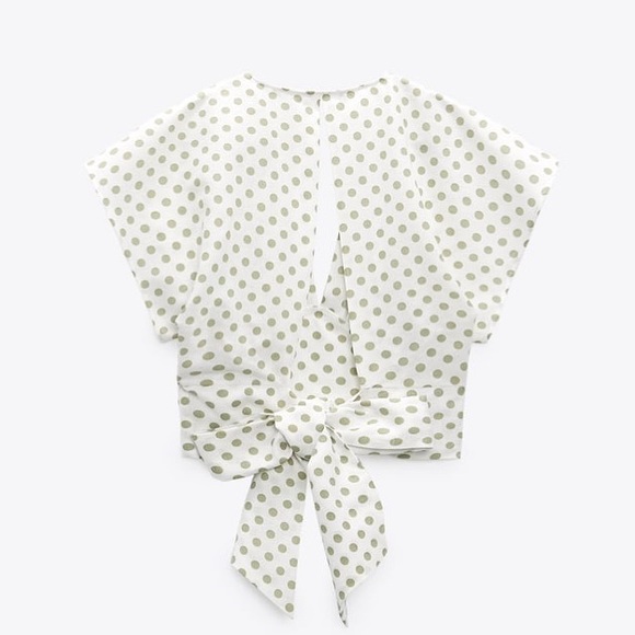 Zara Ecru Tie-back Polka Dot Cropped Top M - Picture 2 of 14